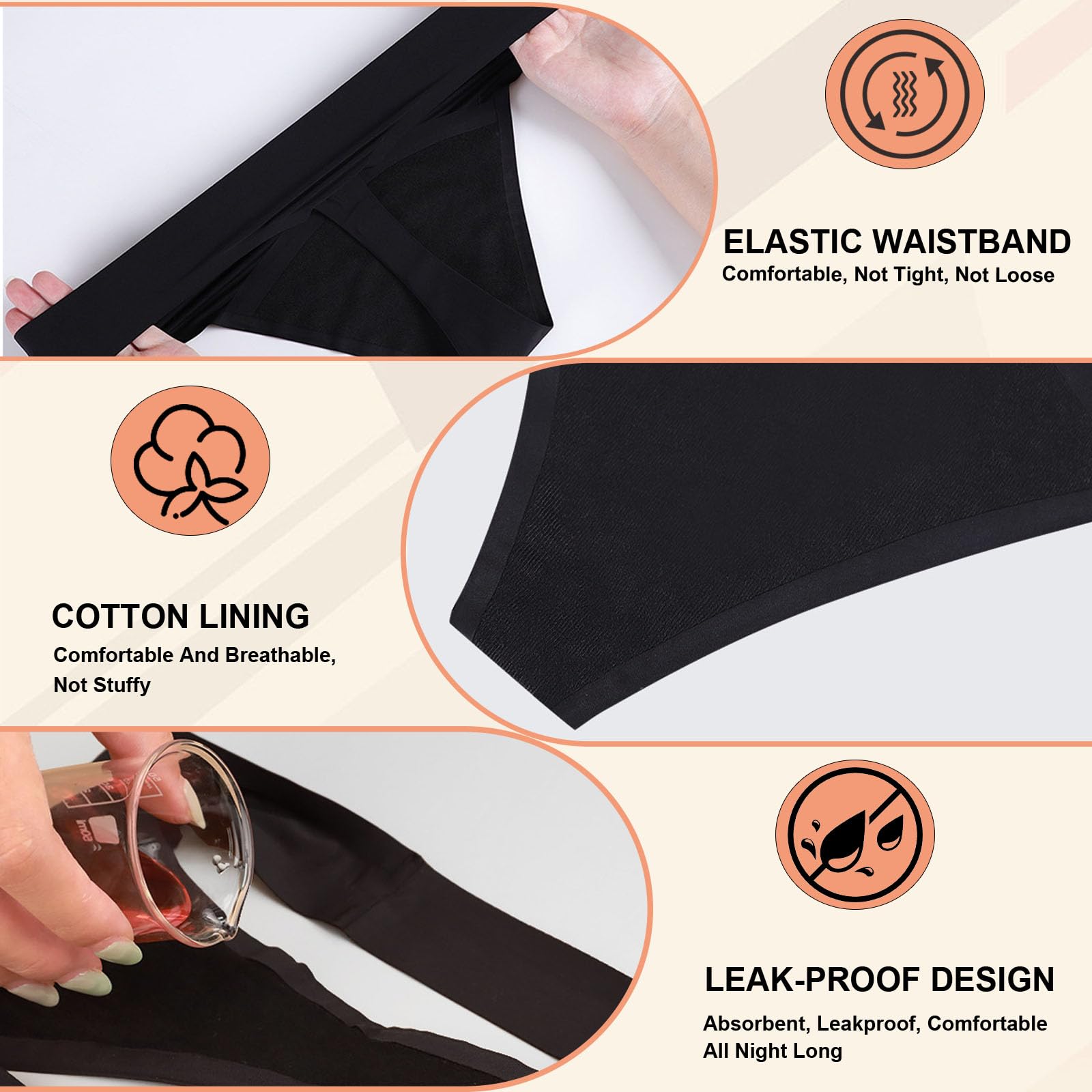Biancheria Intima Mestruale per Donna, Mutande Mestruali Assorbenti, Perizoma Mestruale, Lavabili Donna Intimo Protettive 5 Pack