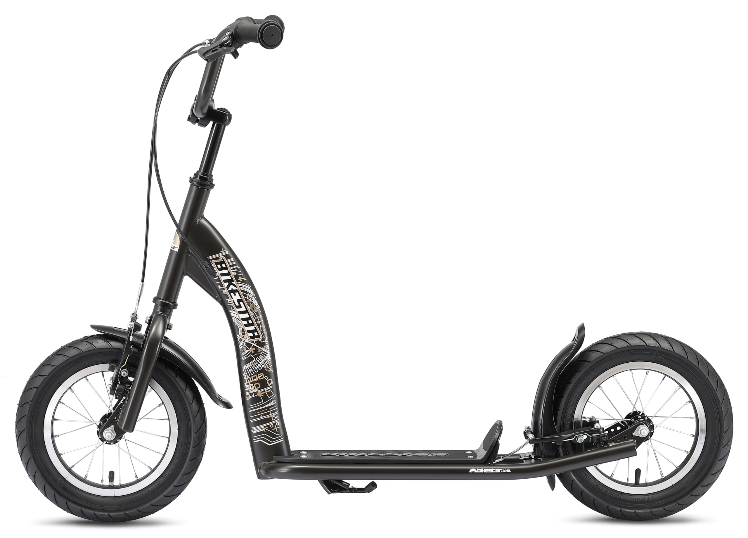 BIKESTAR Roller Kinderroller Tretroller Kickscooter mit Luftreifen für Jungen und Mädchen ab 6-7 Jahre ★ 12 Zoll Sport Kinder Scooter ★ Schwarz (matt)