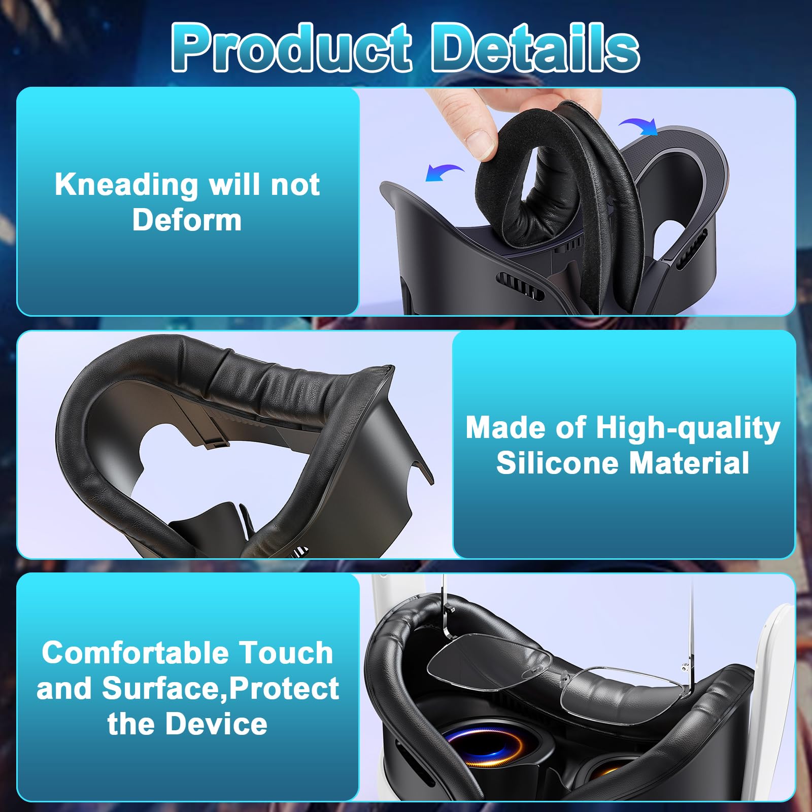 Almohadilla Facial de Realidad Virtual, Interfaz Facial Compatible con Accesorios Meta/Oculus Quest 3, Almohadilla Facial de PU Suave como Repuesto para Quest 3 (Quest3)