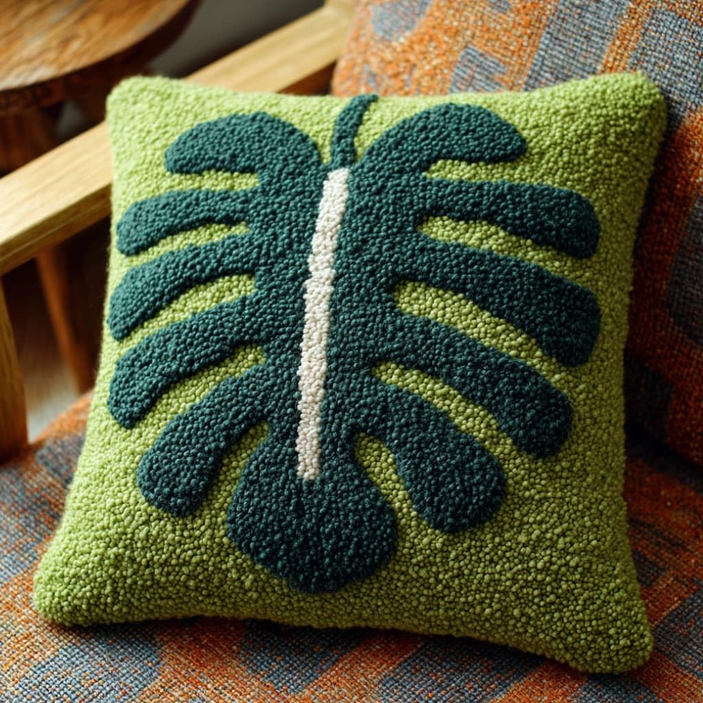 AxiangziK Latch Hook DIY Pillow Kit,Monstera Leaf Cushion Cover 43X43Cm