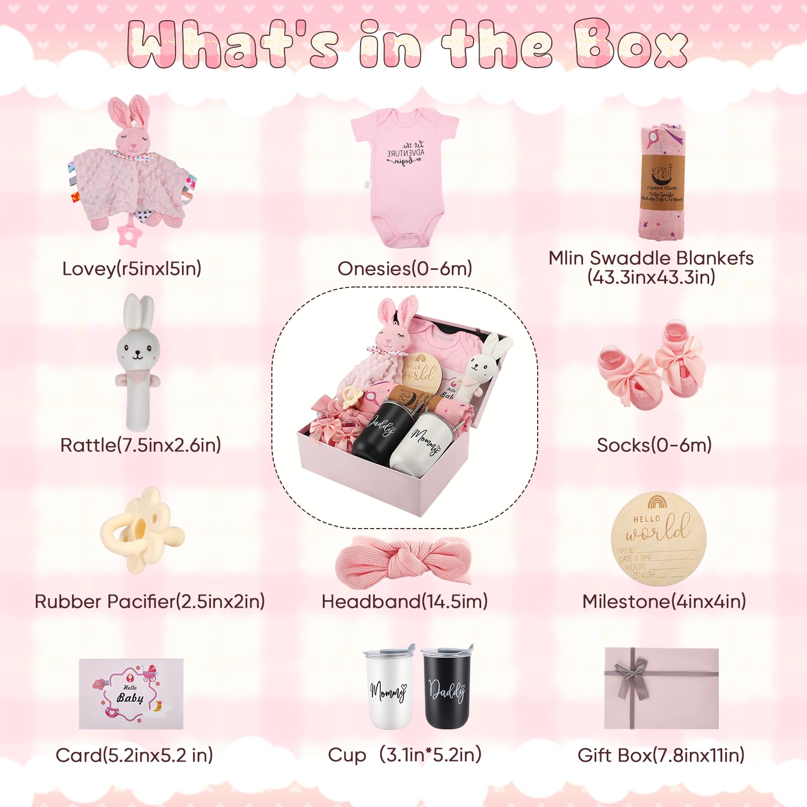 Neugeborenen Geschenk 12 In 1,Mit Lätzchen,Schmusetuch, Decke,Lätzchen,Pink | Baby Set Neugeborene,Baby Geschenkset,Mit Socken, Dreieckstuch And Wooden Rattle,Geschenke Zur Geburt Für Mädchen