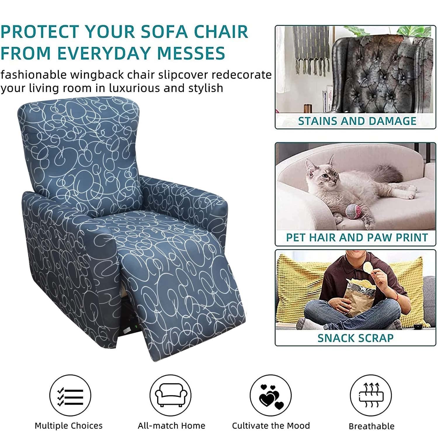 Copripoltrona Relax Morbuy Universale Reclinabile Elasticizzato Lavabile Fodera Per Poltrona Con Braccioli, Rimovibile Coprisedile Fodere Per Poltrona Relax (4 Pezzi Per 1 Posto,grigio Scuro Fodera Poltrona - 6