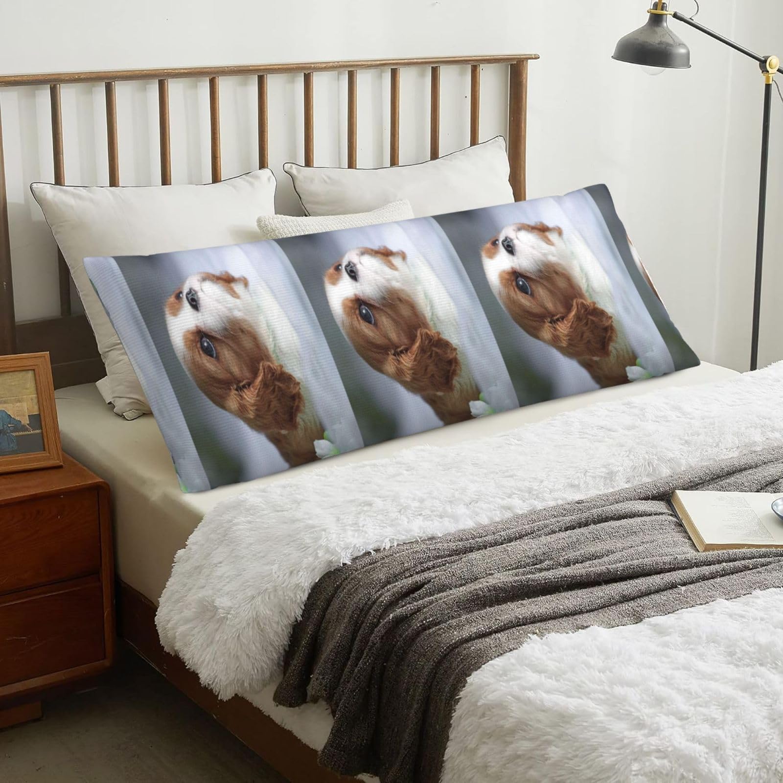 Cavalier King Charles Spaniel Face, Body Pillow Cover with Zipper,Long Body Pillowcase 20 x 60 in