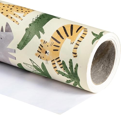 Vista 260 de WRAPAHOLIC Papel de regalo reversible, mini rollo, 17 pulgadas x 33 pies, adorable diseño de gato y azul sólido para cumpleaños, vacaciones