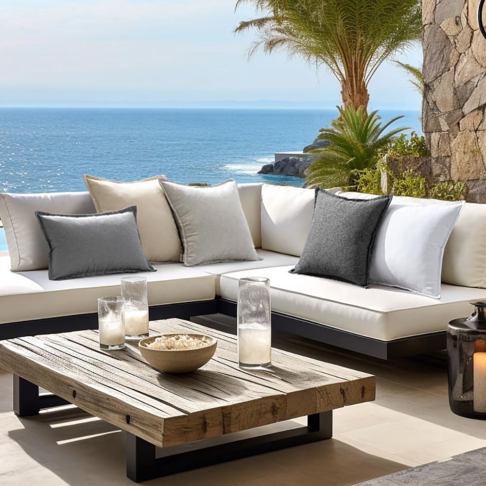 MIULEE Funda de Cojines Exterior Impermeable Fundas Cojin Sofa Decorativo Lino de Imitación Duradero Almohada para Jardin Terraza Salon Silla Cama Oficina 40x40cm 2 Piezas Gris Blanco