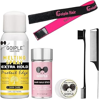 Goiple Lace Melting Spray for Wigs, Closures & Extensions - Styling Agent with Strong Natural Finish, Fast Drying, Water & Oil Resistant, Includes Hair Adhesive, Edge Control Wax & Hair Wax Stick