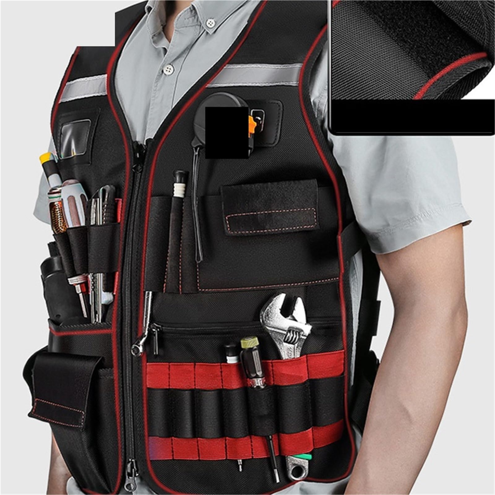 Werkzeugweste Tool Vest Multi Pocket Hardware Bag Strap Reflective Strip Large Capacity Storage