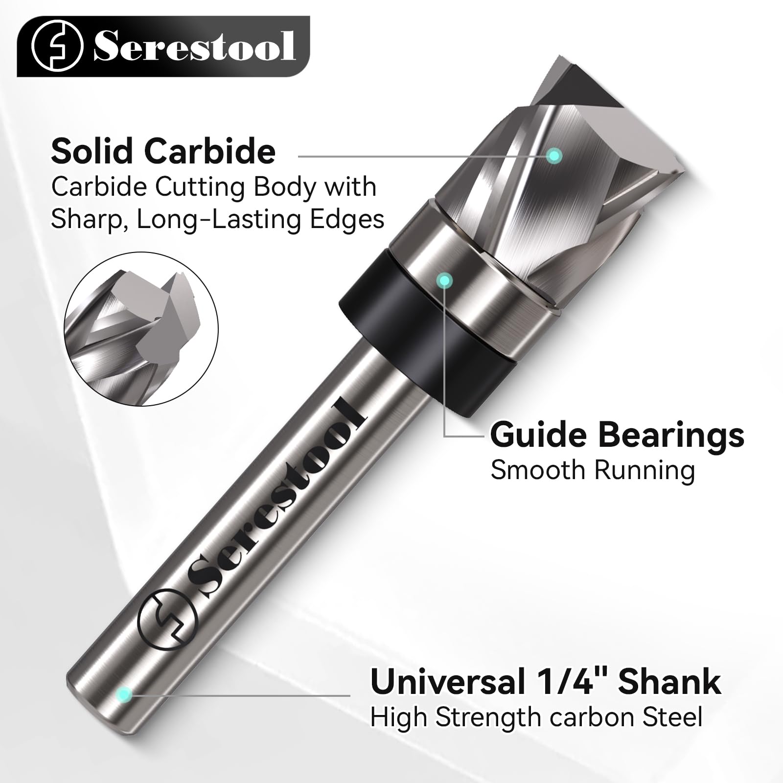 Top Bearing Flush Trim Router Bit 1/4 Shank, 1/2" Cutting Diameter, 1/2" Cutting Length, Up&Down Compression Cut, Carbide Spiral Pattern Template Bit for Wood Trimming - 3