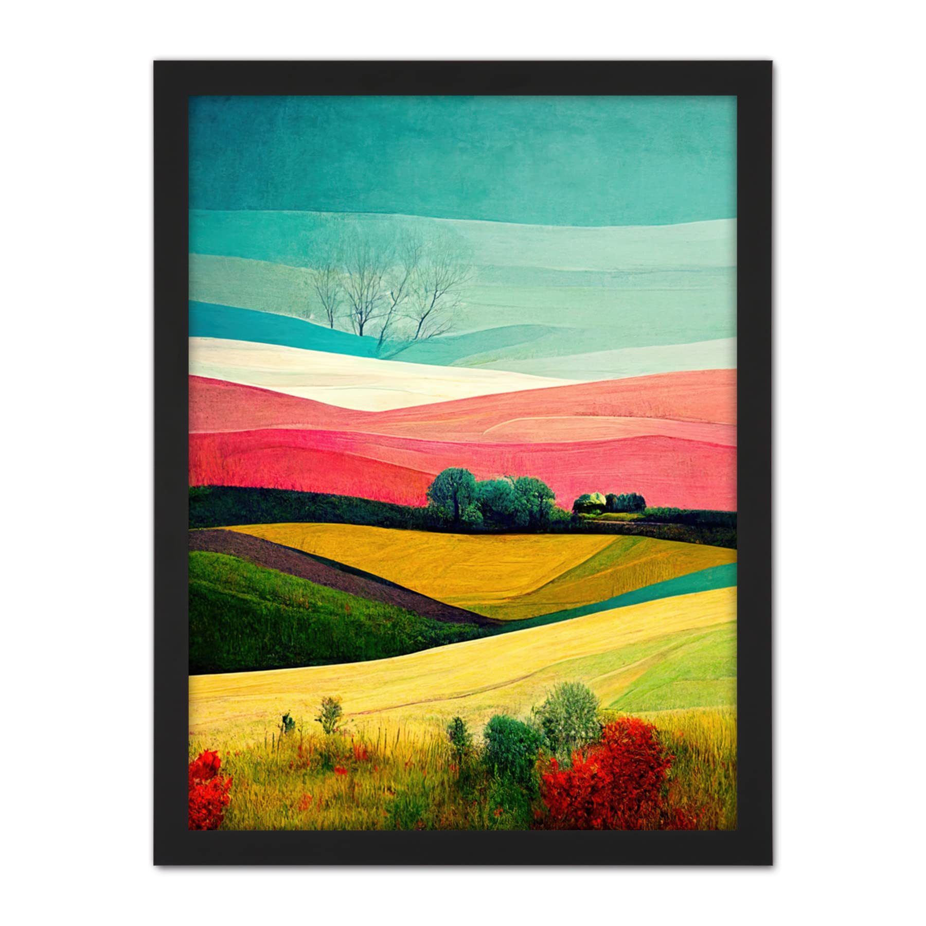 Doppelganger33 LTD Four Seasons Colourful Modern Country Landscape Painting Artwork Framed Wall Art Print 18X24 Inch