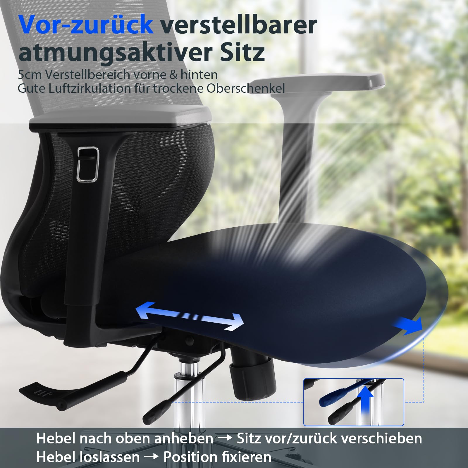 Hoolamyie Ergonomischer Bürostuhl mit Kopfstütze & Lendenstütze, Drehstuhl mit Sitztiefenverstellung, 3D Armlehnen, Mesh Schreibtischstuhl ergonomisch für Homeoffice & Büro, Schwarz