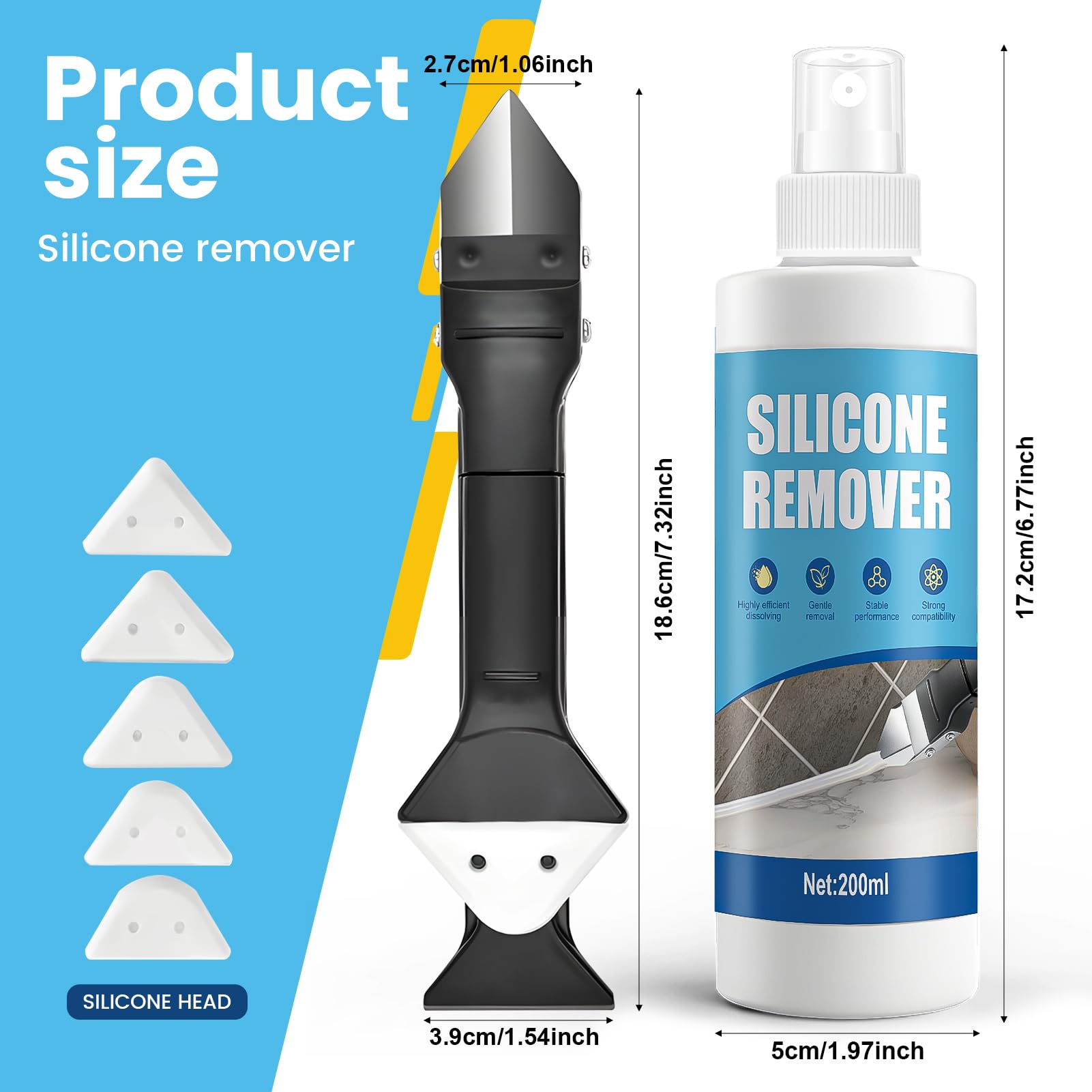 ALLONY Silikonfugenentferner, Silikon Entferner, Silikonentferner flüssig, Löst Ausgehärtetes Silicon, Silikonentferner Werkzeug, Silikon Entferner für Bad, Küchen Türen Fenstern, 200ML