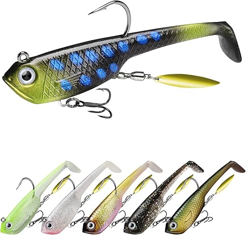 Gotour Weedless Soft Fishing Lures for Freshwater and Saltwater, Premium Pre-Rigged Jig Head Paddle Tail Swimbaits for Bass Fishing,Jigs Fishing