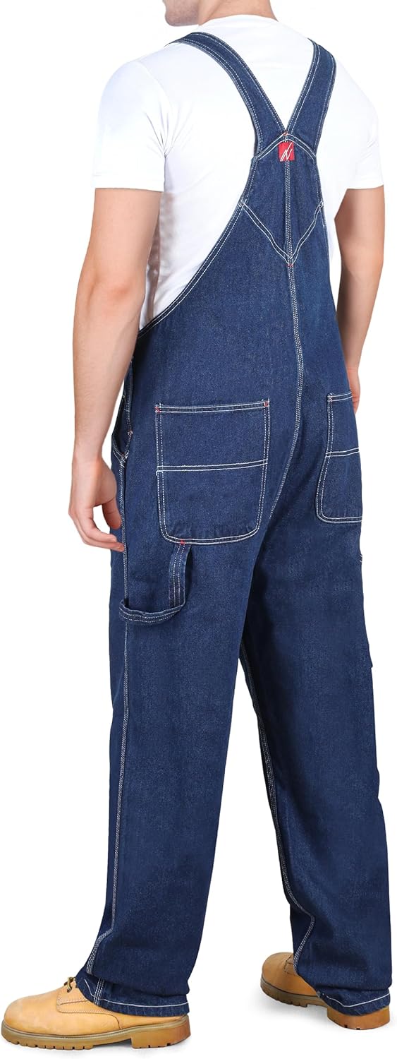 NY Threads Men's Denim Bib Overall Relaxed Fit Workwear with Adjustable Straps and Multiple Pockets