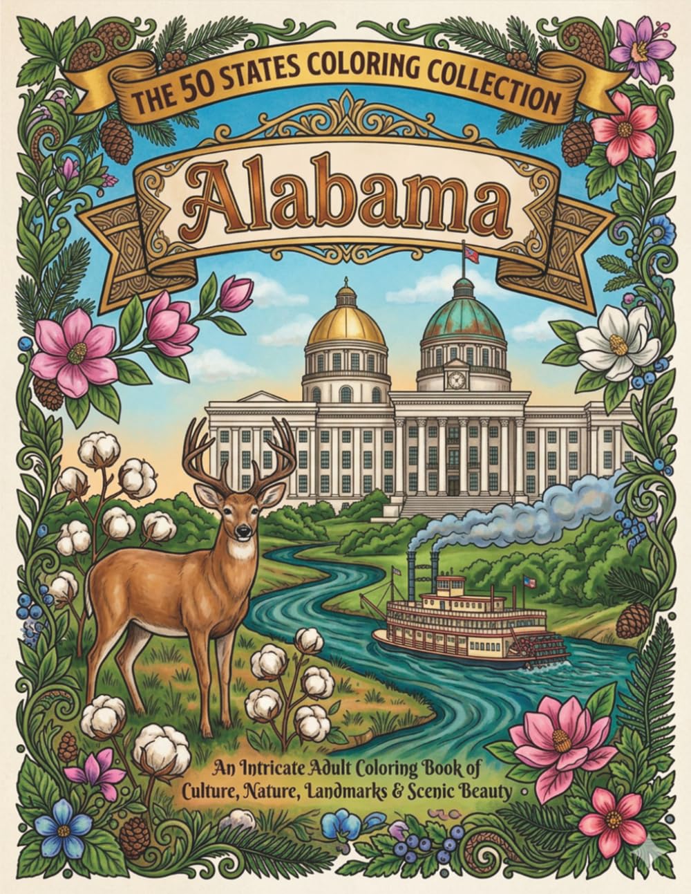 Scenic Alabama Adult Coloring Book: Beautiful Southern State Landmarks, Nature, Wildlife, Football, Space, Food & Scenic Pages
