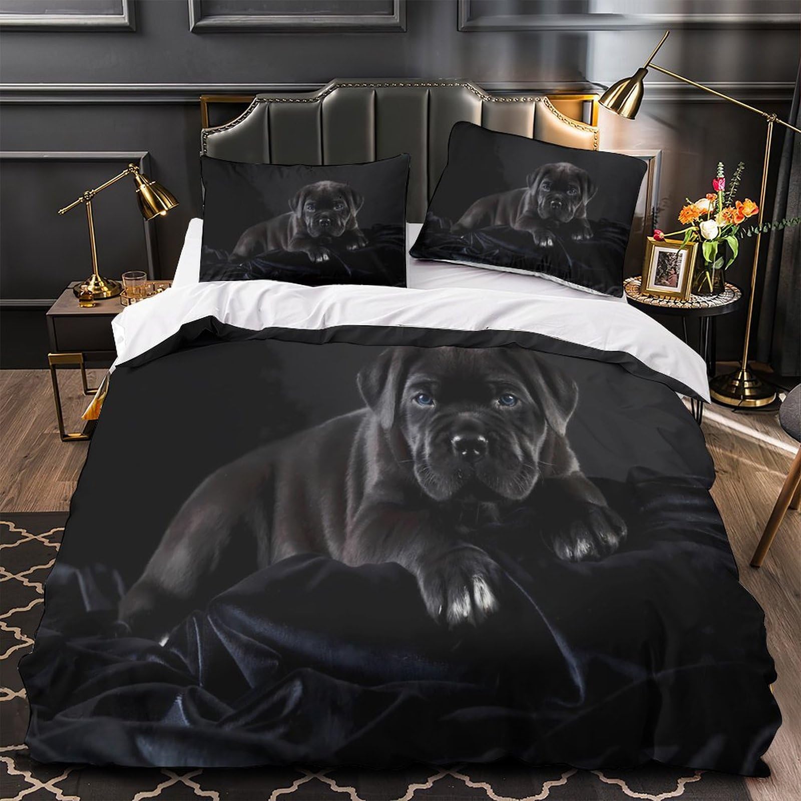 Housse de couette chat noir 220x240 en microfibre de qualité premium