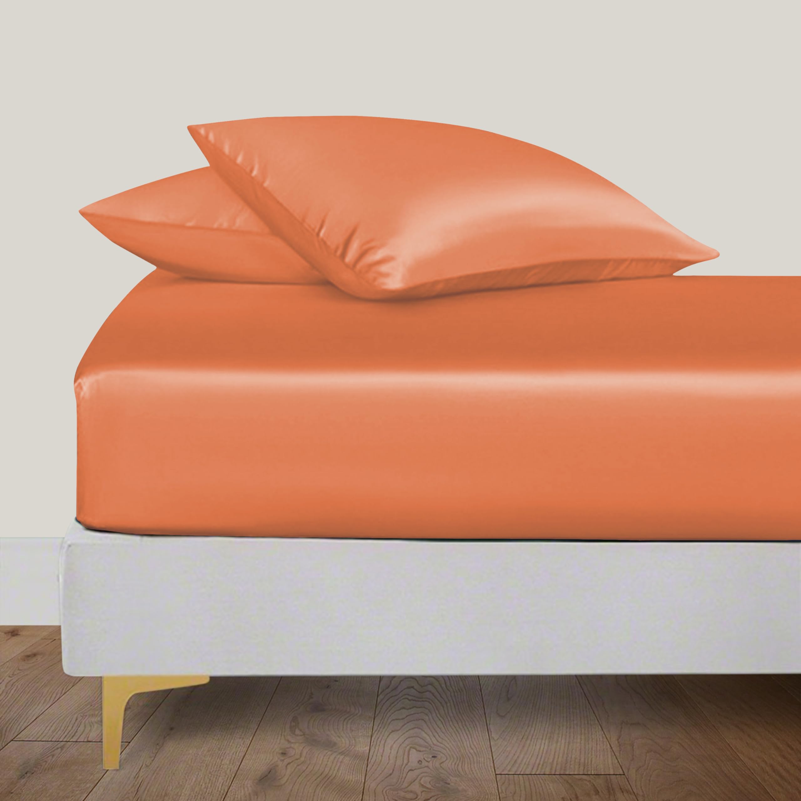 LINENWALAS Single Fitted Sheet Only, 100% Organic Bamboo Silk Fitted Sheet, Up to 16 Inches (40 cm) Deep Pocket Bottom Sheet, Soft, Cooling, Bedding Fitted Sheet (Burnt Orange, Single) — image 1