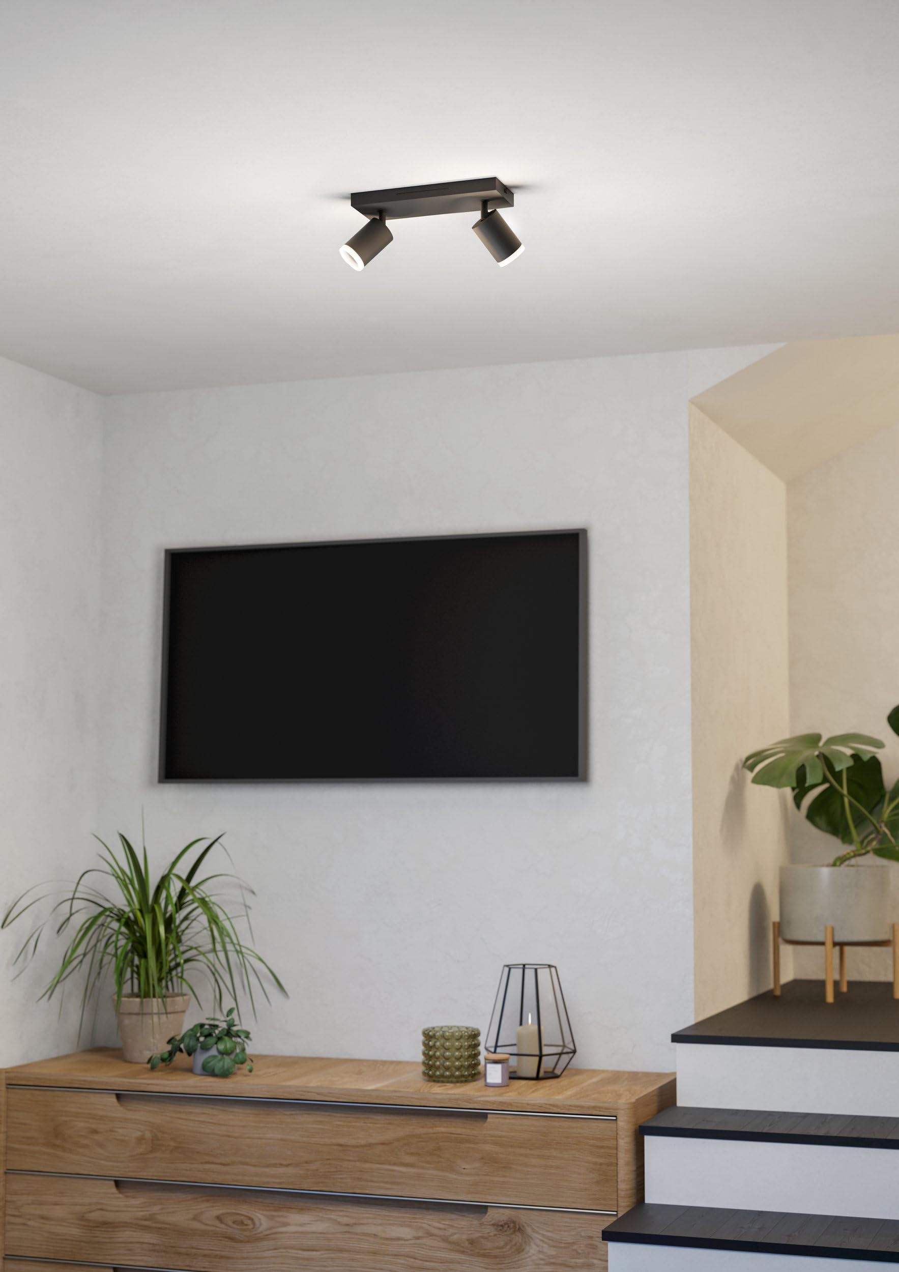 EGLO connect.z Smart-Home LED Deckenlampe Melitello-Z, Deckenstrahler | mit 2 Spots, ZigBee, Matter, App und Sprachsteuerung Alexa, warmweiß-kaltweiß, RGB, Deckenleuchte dimmbar, schwarz