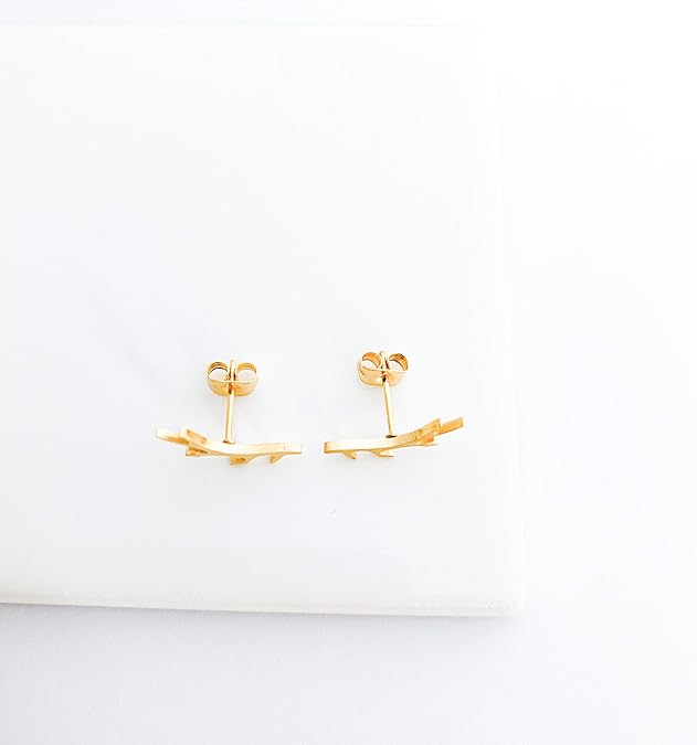 Altitude Boutique Antler Earrings For Women 18kt Gold Plated Stud Antler Crawler Earrings for Girls Outdoors Earring Cuffs Deer Animal Earrings (Gold, Silver, Rose Gold)