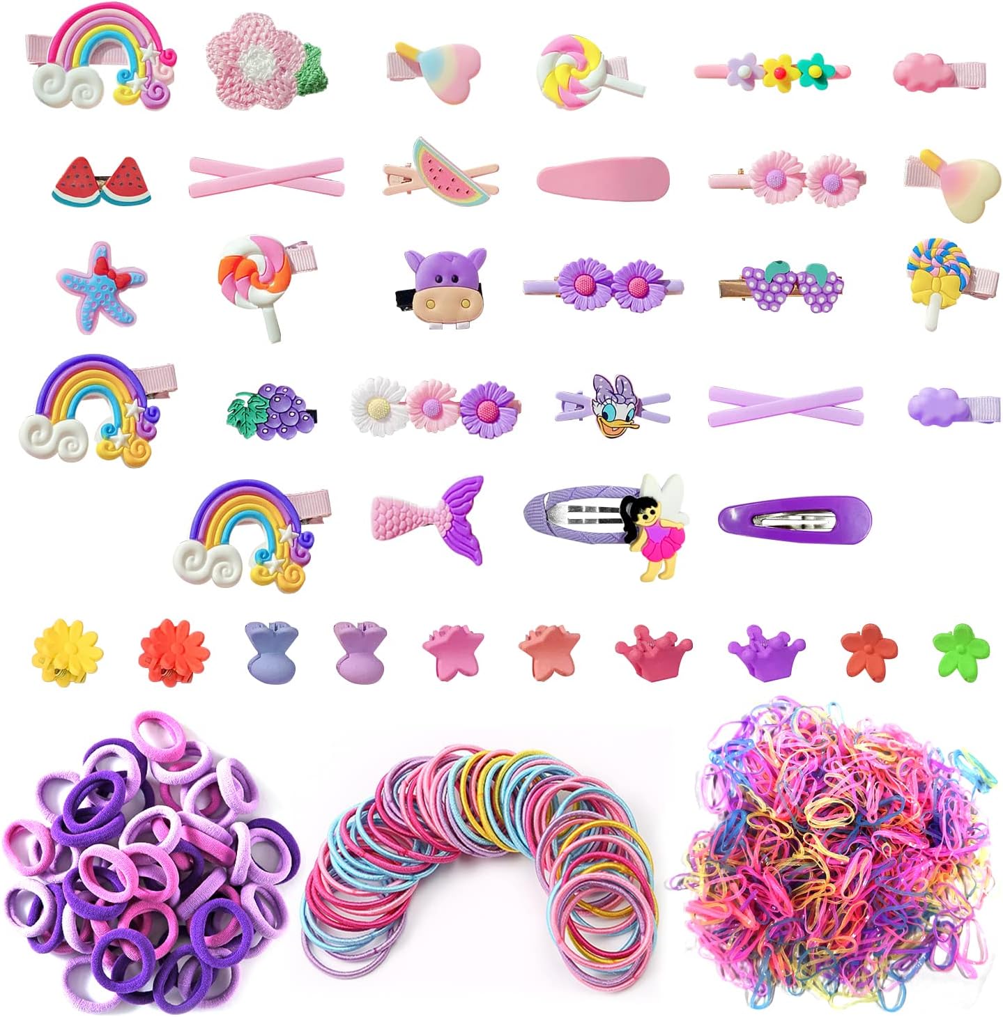 638 Pieces Hair Accessories Set, Girls Headwear, Elastic Rubber Headbands, Kids Snap Clips for Kids