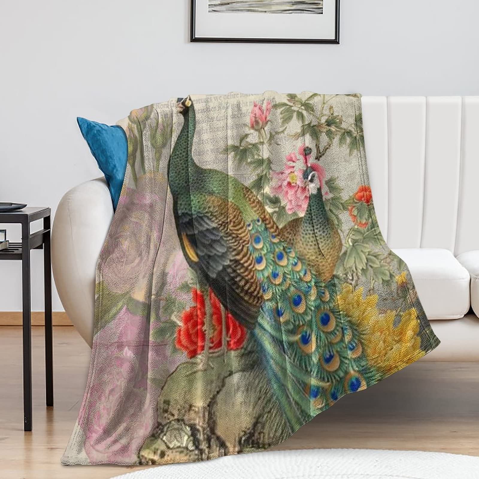 Couverture en peluche paon de qualité supérieure en flanelle