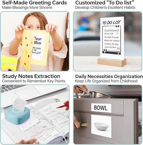 Miniatura 2 de Mini impresora térmica con 3 rollos de papel, impresora portátil Bluetooth, impresora de estudio para fotos, diarios, bricolaje, compatible con