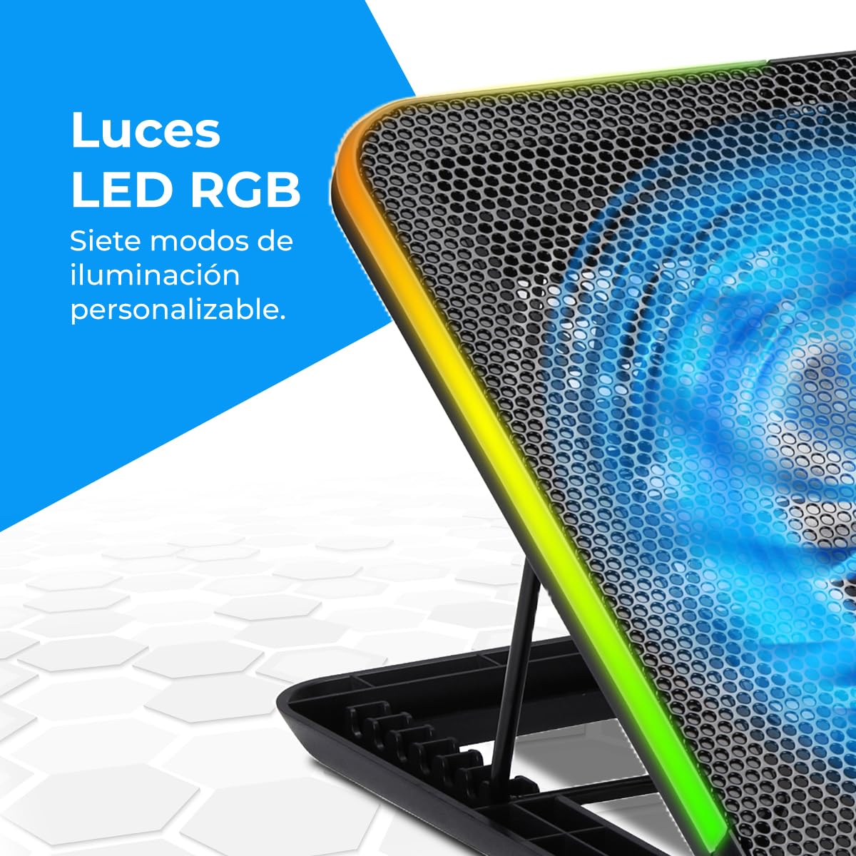 NK Przenośna lodówka do gier 17" - 7 trybów LED RGB LED, 2 ciche wentylatory z regulowaną prędkością, 5 regulowanych wysokości, port USB, uchwyt na telefon, szybkie chłodzenie