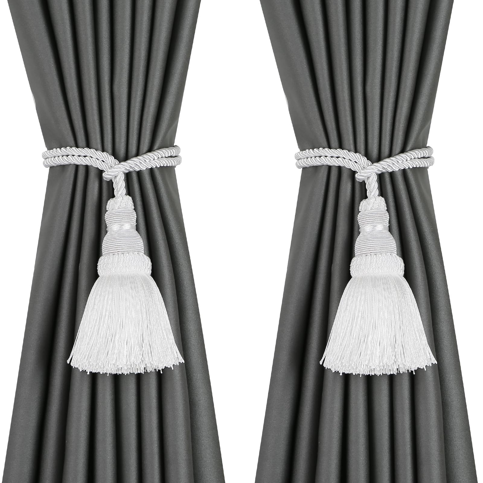 Fenghuangwu 2 Pack Curtain Tie Backs Rope Tassels for Curtains Drape tiebacks Handmade Outdoor Home and Outdoor Decorative (White -2 Pack)