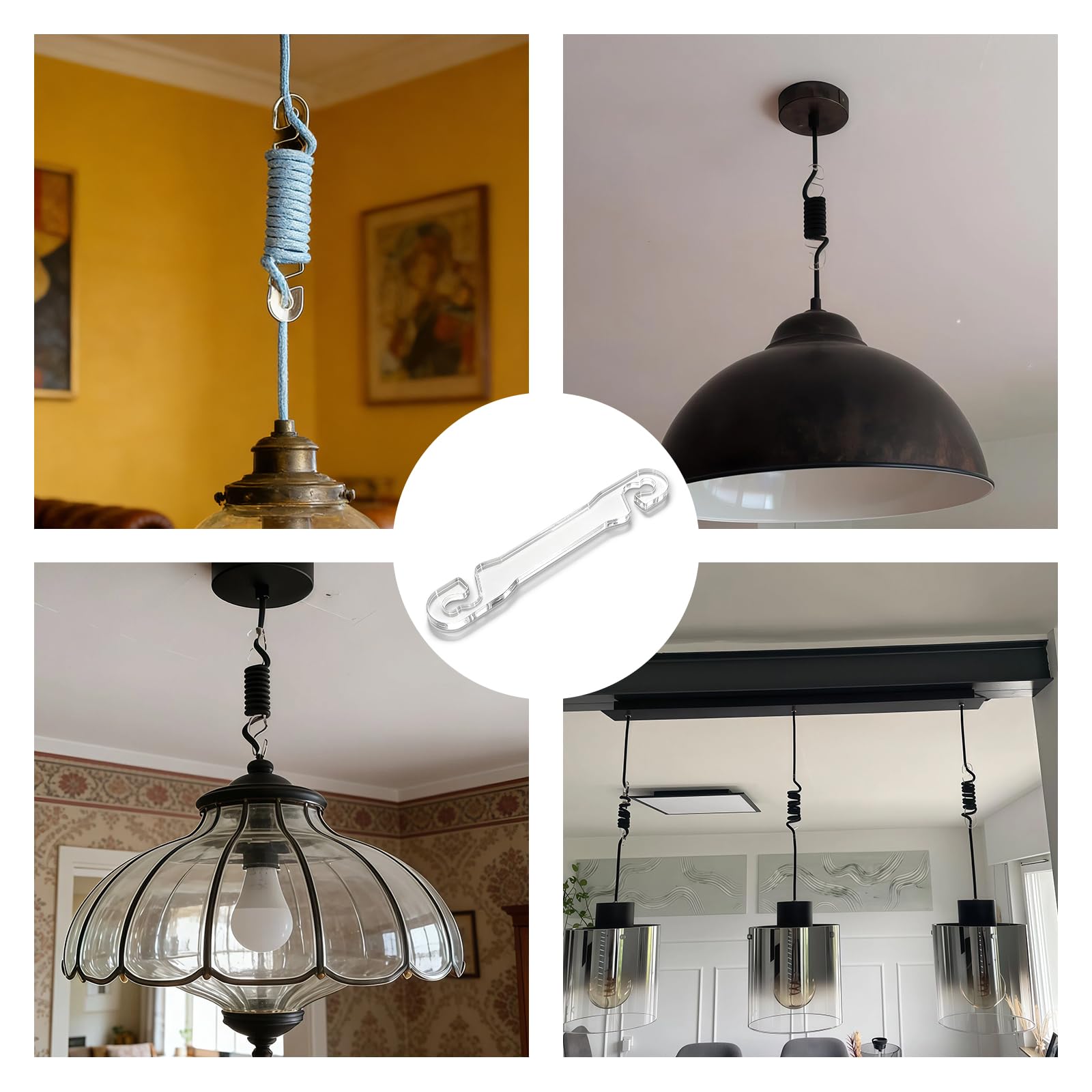 Organizer na kable do lamp wiszących - Szklany organizer z akrylu do wizualnego zarządzania kablami, skracacz kabli, nawijanie nadmiaru kabla do lamp wiszących w pomieszczeniach mieszkalnych, 3 Sztuki