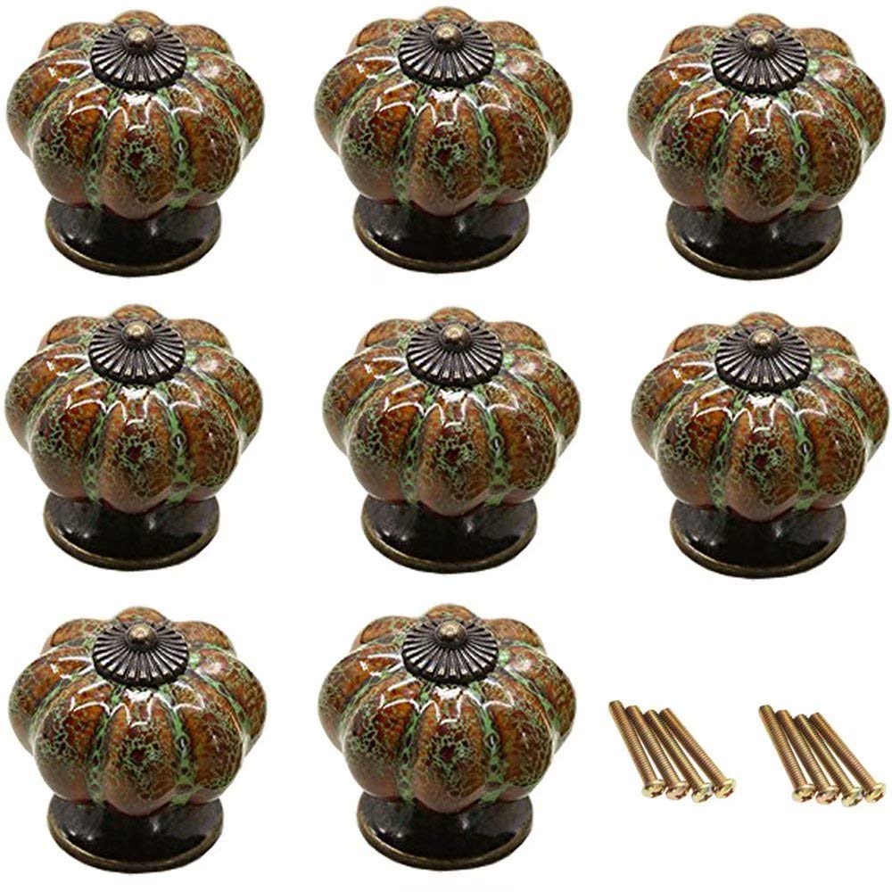 Fbshop(Tm) Leopard-Green 8Pcs 40Mm Pastoral Style New Ceramic Knobs Pumpkin Dresser Knob Drawer/Ceramic Cabinet Knobs/Kitchen Door Knob Furniture Hardware Antique Bronze