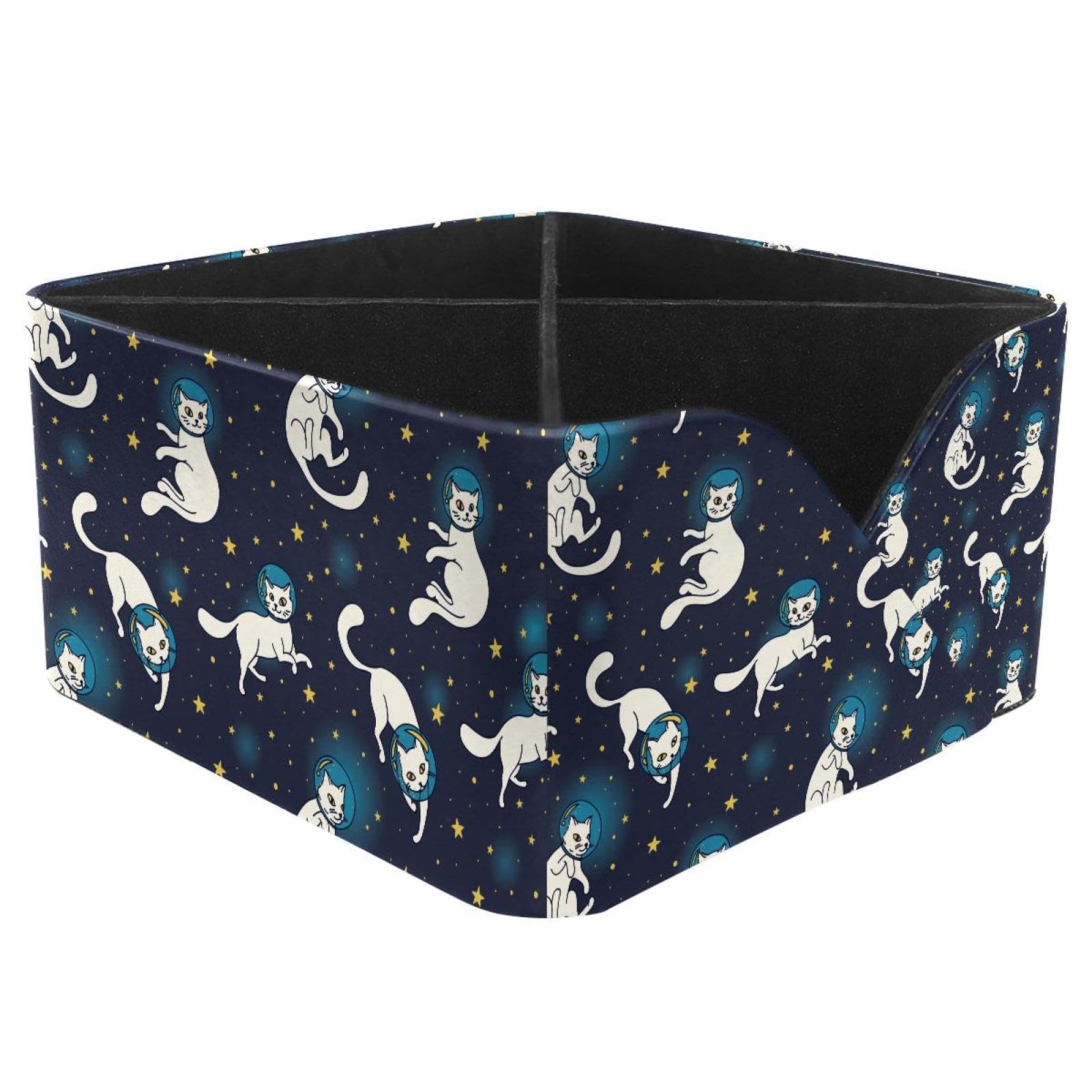 KengjuTesu Cosmic Cute White Cat Floating in Space Pattern Desktop Organizer Pen Holder, Rectangular Pencil Cup for Office, Study and Makeup Stations
