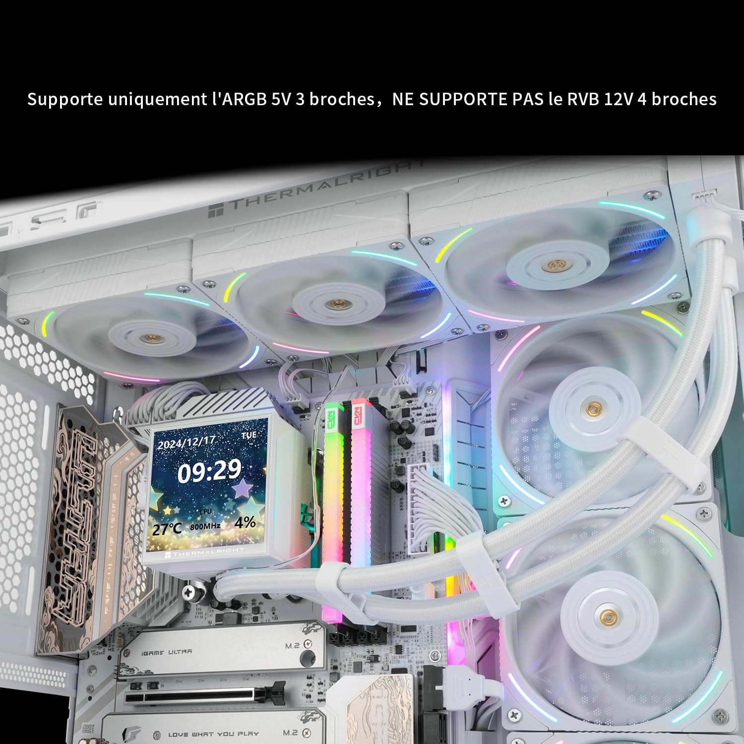 Thermalright Hyper Vision 360 ARGB Blanc AIO CPU Refroidisseur liquide, écran LCD IPS avec résolution 480x480, pour AM5 / Intel LGA1851 / 1700, écran LCD absorbant magnétique de 3,95 pouces