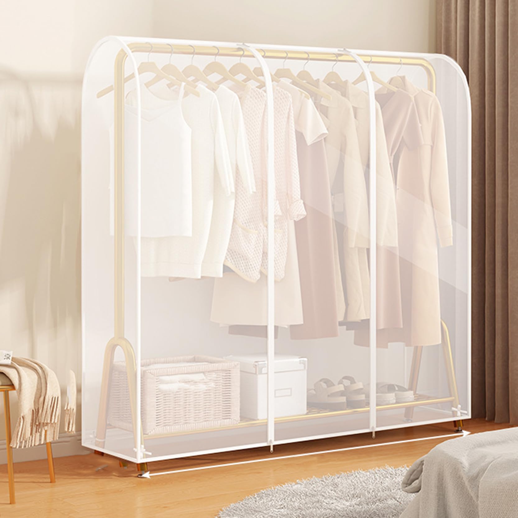 PEVA Dustproof Clothes Rail Cover, Clear Zipped Clothes Rail Cover Multiple Sizes(B 120x50x150cm)