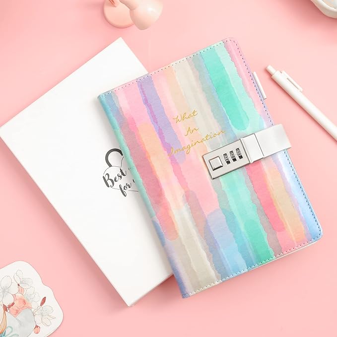 Diario con Candado para Niñas CAGIE, Diseño Tie Dye, 192 Páginas, Color Azul miniatura 7