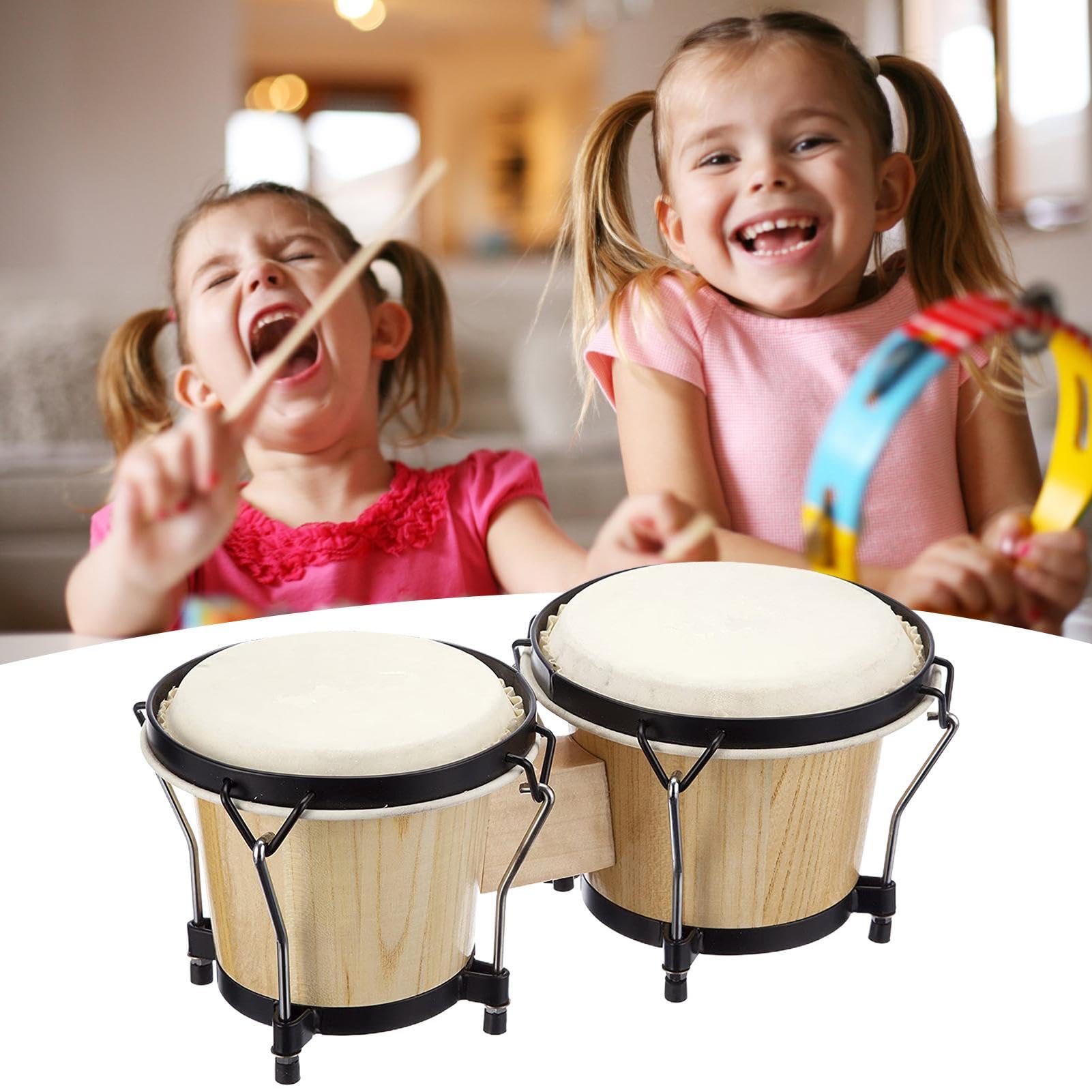 Tambores de Bongó de Madera Instrumento musical de percusión en madera | Set Tambores Mano Para Adultos Pequeño ligero portátil rítmico educativo juego bongó percusión familiar para todas las