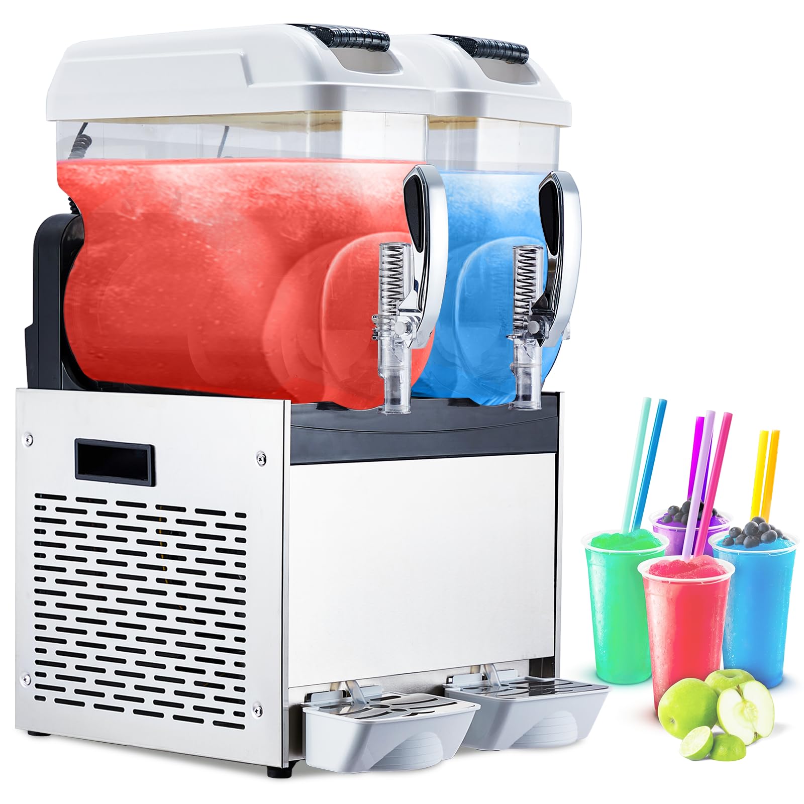 Máquina de granizado comercial blanca – Tanque de 15 Lx3, 860 W de potencia, conservación de temperatura, ideal para margaritas, batidos y bebidas congeladas, perfecta para restaurantes y 3