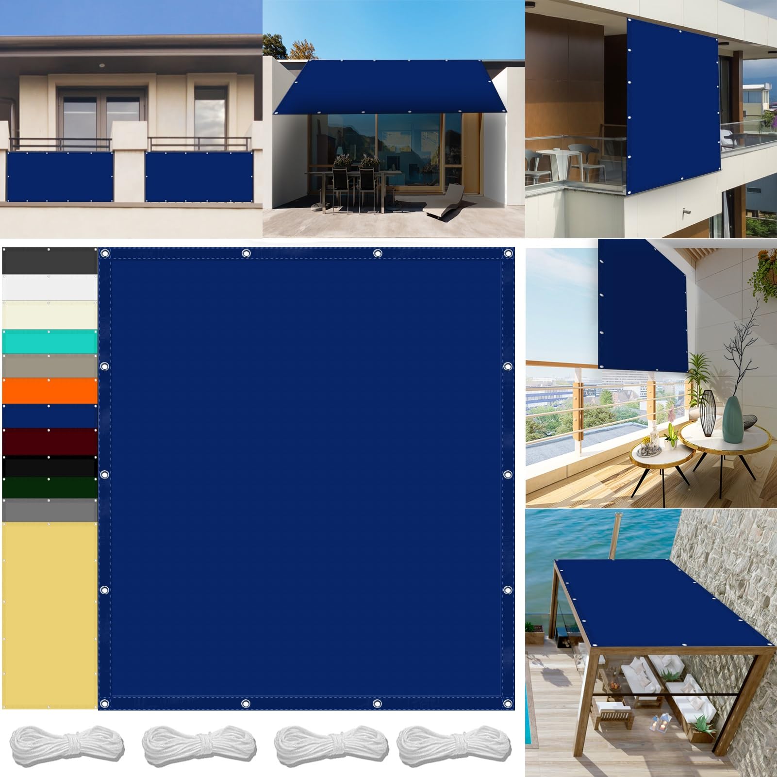 Markizy na tarasy 2.6 x 8 m Wodoodporny Ogród ekranu prywatności Z bezpłatną liną Blok UV odporny na warunki Sail Shades Ogrodzenie Pergola Balkon, Ciemnoniebieski