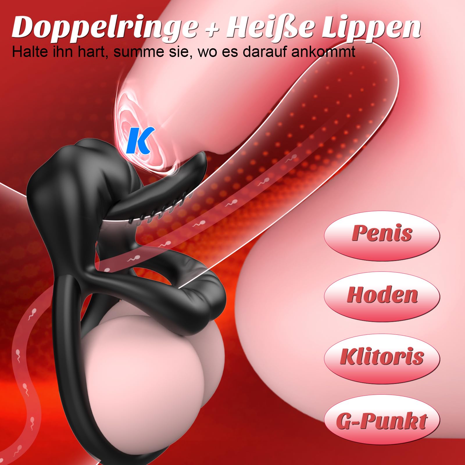 Double Anneau Penien - Anneau Homme Sex Toýs Homme, Anneau Vibrant Pénis Clitoridienne avec Vibromasseur à Langue Reglable, Cockring Sextoy Jouet Sexualité Couple avec Le Stimulateur du Périnée
