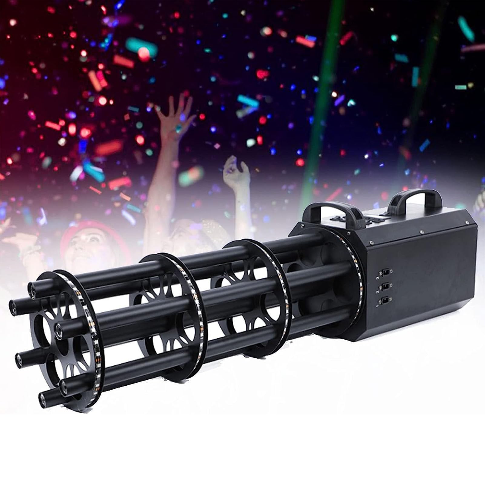 Máquina de cañón de confeti portátil de 6 disparos, máquina de confeti de escenario con efectos de iluminación LED para decoraciones de fiesta de Halloween, escenarios festivos de bodas