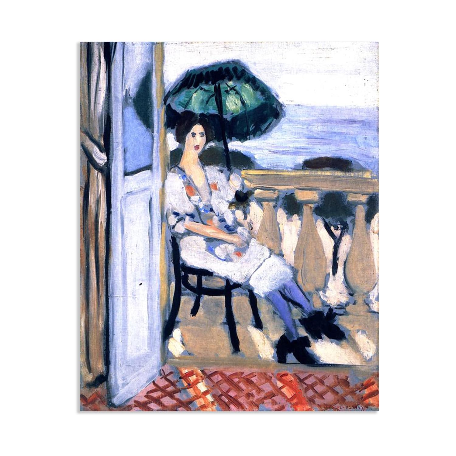 Mycggdgh Framed Henri Matisse Painting Reproduction Woman Seated On The Balcony Henri Matisse Abstract Art Canvas Wall Reproductions Classic Poster For Living Room Bathroom Office 105X80cm(41X31in) Poster