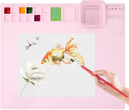 Tapete de silicona para manualidades con taza de limpieza y soporte para pintura, tapete de arte de 19.9 x 16.9 pulgadas, tapete de silicona