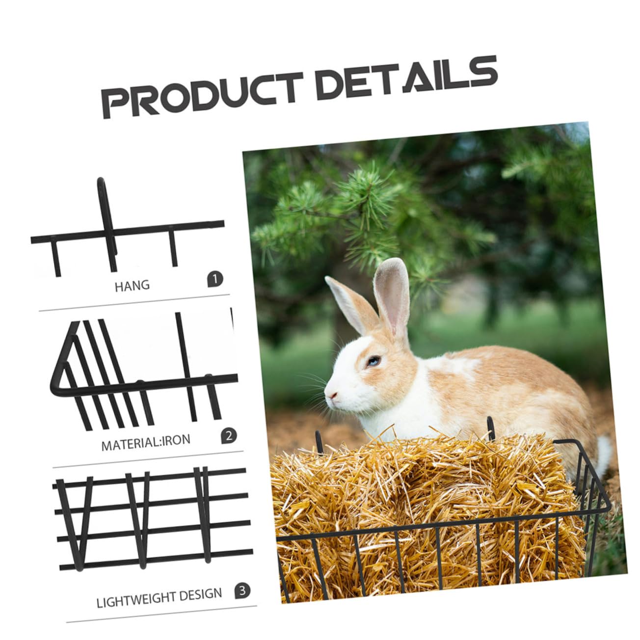 Râtelier Foin Lapin en Fer Noir, Lot de 5pcs Design Suspendu Antichute pour Cage de Petits Animaux, Mangeoire à Foin Résistante à l'usure pour Cage Lapin