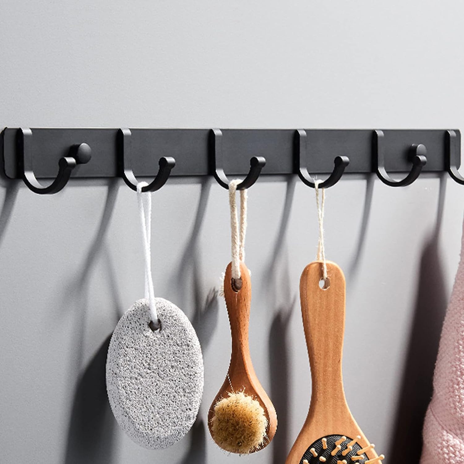 Wall Mounted Coat Racks with Hooks Hanging Holder Towel Rack 17.32' x 1.50' Modern Black Hanging for Clothes Entryway Bathroom Bedroom (6 Hooks, Black)