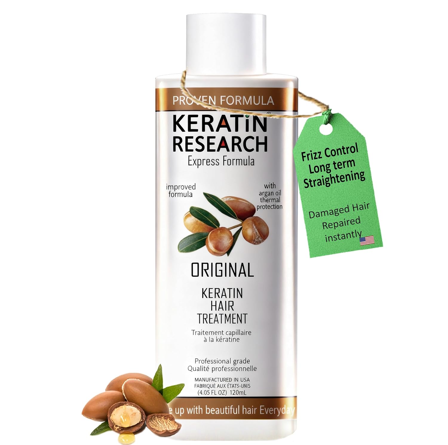 KERATIN RESEARCH Brazilian Keratin Hair Straightening and Smoothing Blowout Treatment Professional Organic Results shiny Hair with Natural look Queratina Keratina (4 OZ Original)