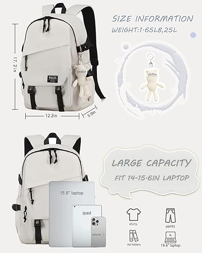 Miniatura 6 de Caoroky knight Mochila universitaria para laptop para hombres y mujeres, mochila grande para viajes, Blanco sucio, Mochila casual