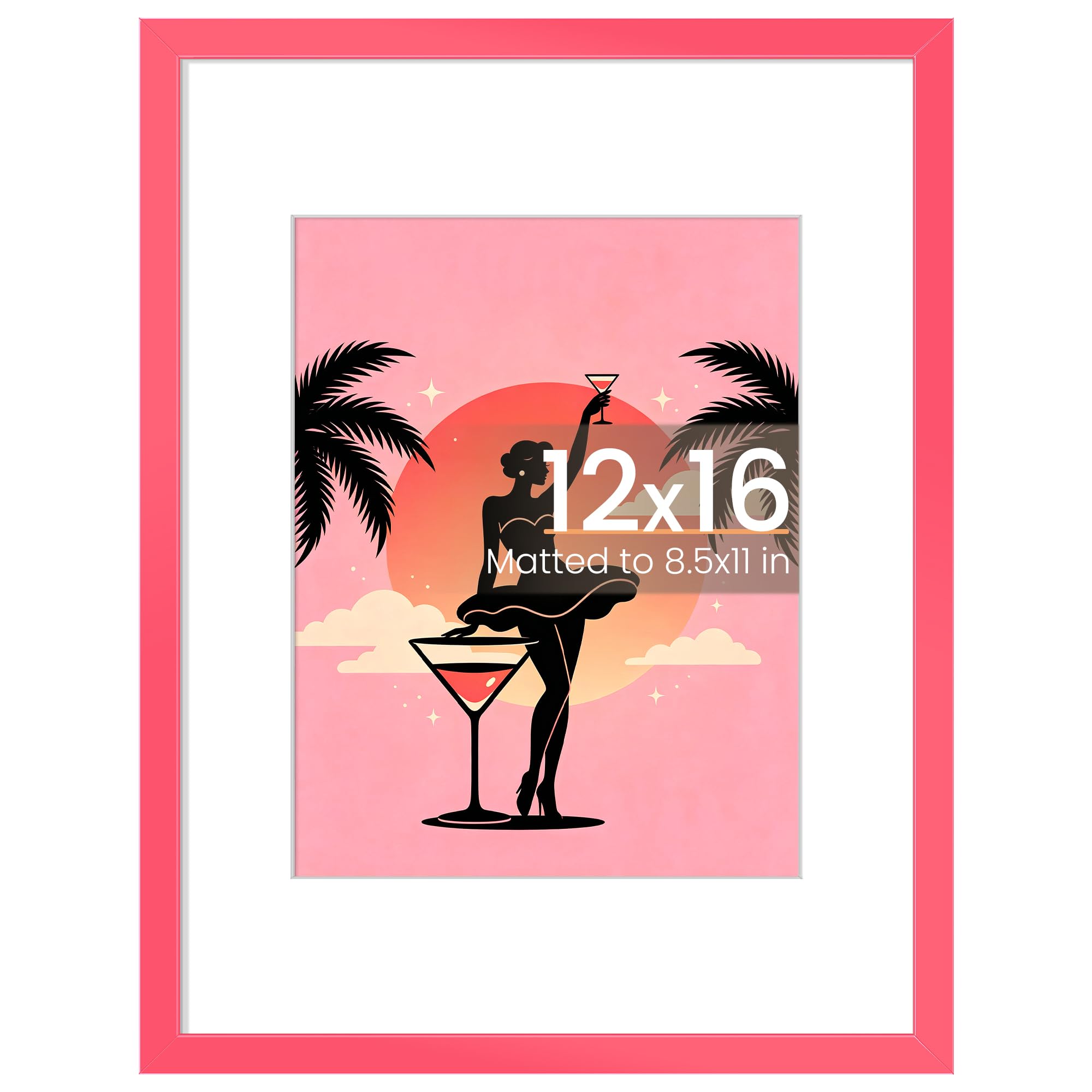 upsimples 12x16 Picture Frame, Display Pictures 8.5x11 with Mat or 12 x 16 Without Mat, Wall Hanging Photo Frame, Hot Pink, 1 Pack