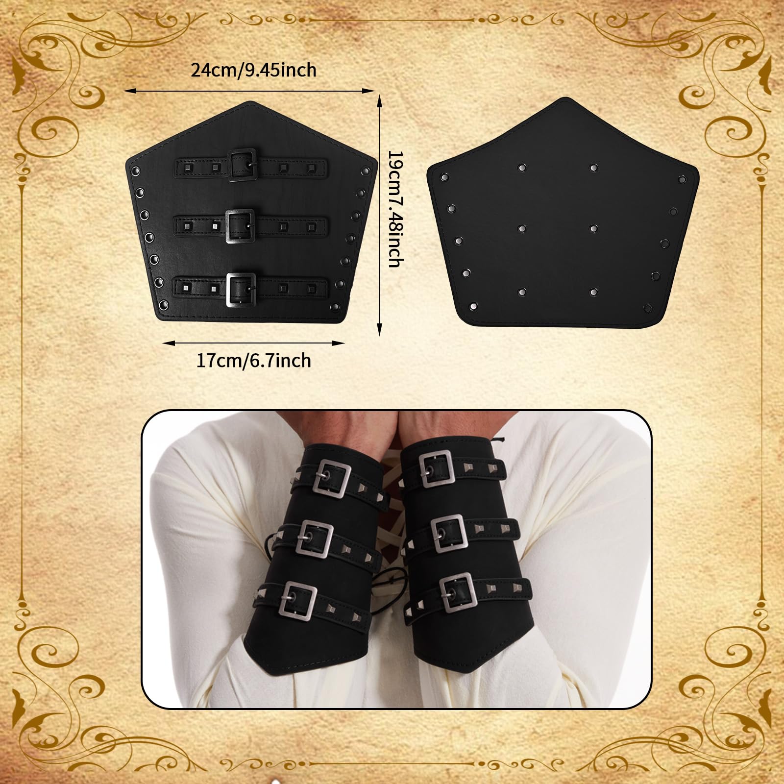 JDFAIJEAL Medieval Knight Accessories Kit, 4PCS PU Leather Belt, Arm Bracers - Image 3