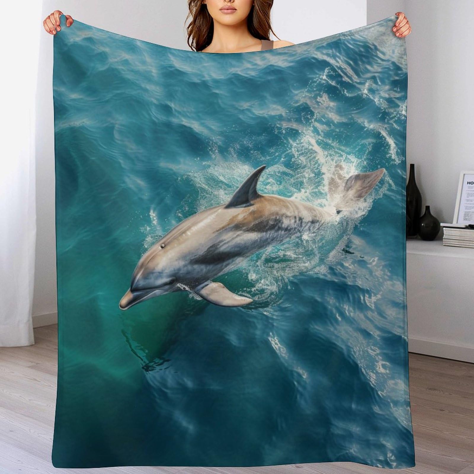 Colcha de franela suave de delfines con estampado 3D y acabado textil premium