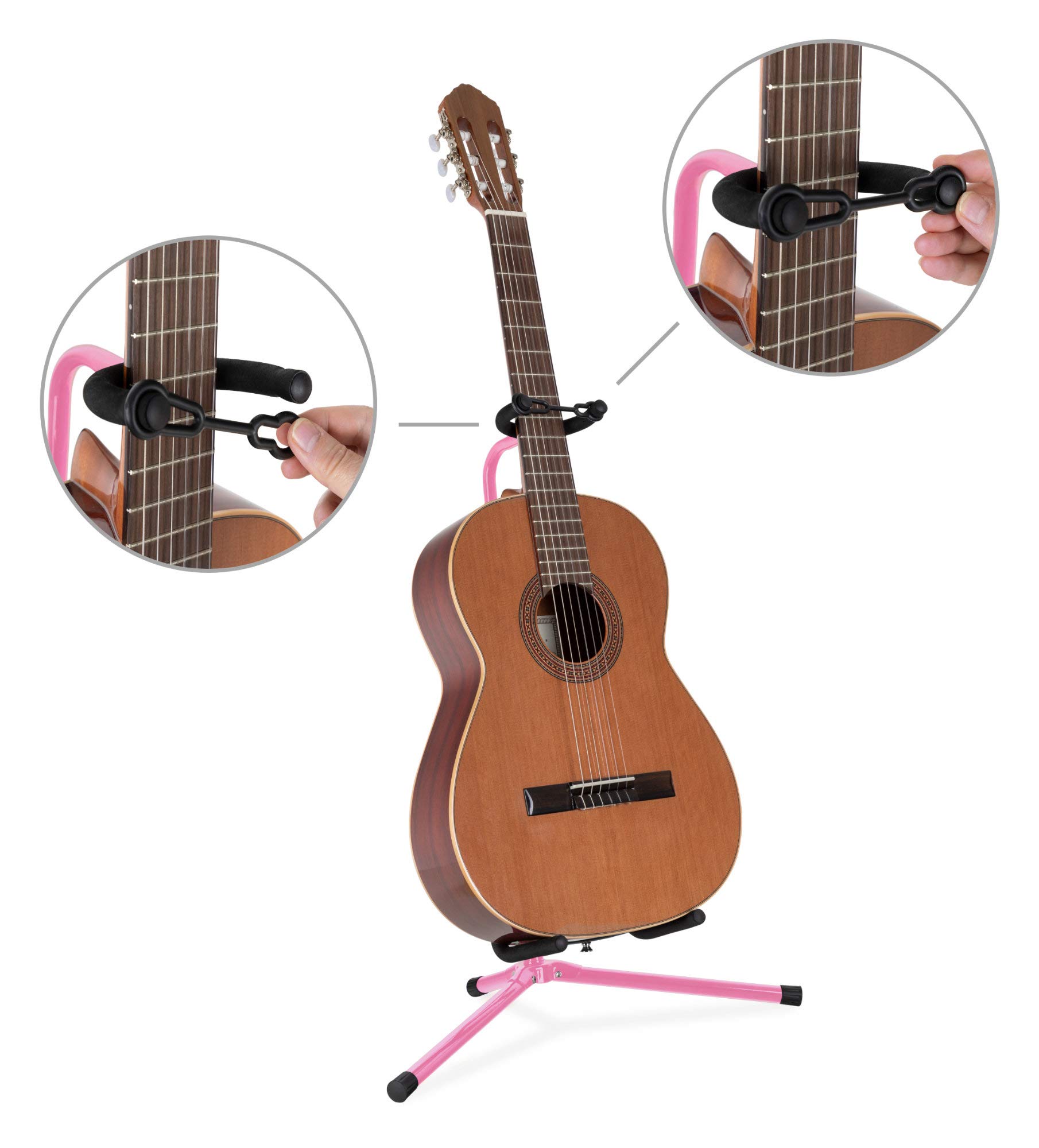 5x Classic Cantabile Gitarrenständer - Universal Gitarrenständer für Konzertgitarre, Westerngitarre, E-Gitarre, E-Bass - Gepolsterte Auflage - Klappbarer Gitarrenständer - Pink