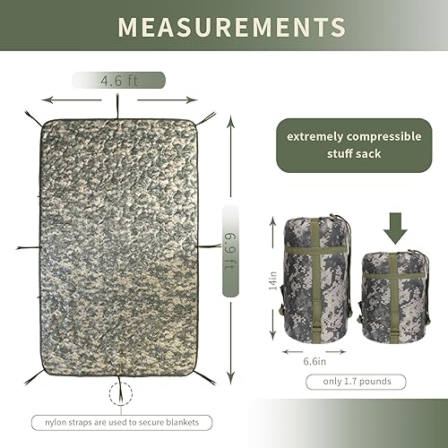 Vista 11 de GRVCN Woobie Blanket Military - Saco de dormir para acampar con cremallera, forro de poncho, manta aislante térmica, ligera, portátil