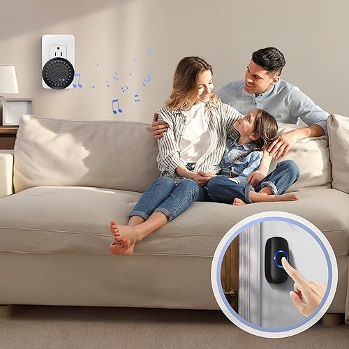 Miniatura 7 de Campanas de puerta inalámbricas para hogares, kits de timbre con 1 transmisor, 1 receptor, funcionamiento impermeable a un rango de 1000 pies, 48